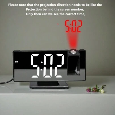 1pc Multifunctional Projection Alarm Clock, Large LED Digital Electronic Clock, USB Powered (DC-5V Port), Built-In Button Cell Battery