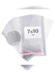 GRUPO CARNAVALLIA Ciento de Bolsas Transparentes de Celofán Bolsas de Plástico con Pegamento y sin Pretina con Cinta Adhesiva 100 piezas Para Decoración Empaquetar Excelente Presentación para Embalaje - 7x10 - Ver 2