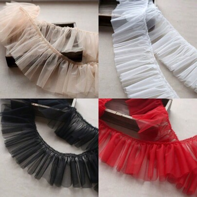 15cm/5.91in Super Wide Dense Lightweight Tulle Ruched Lace Trim, Multi-Color Fabric For DIY Garment Skirt Hem