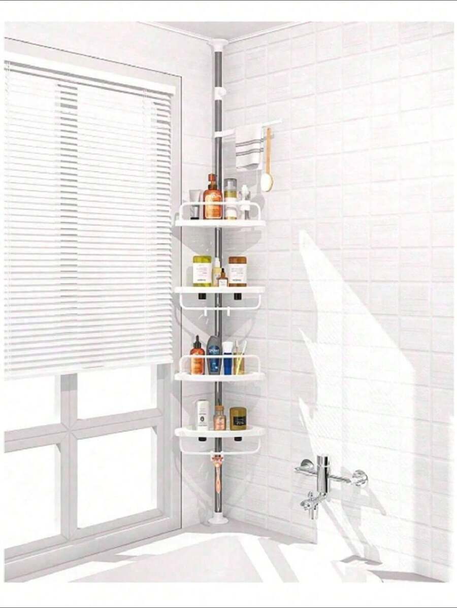 Esquinero Organizador Estante De Almacenamiento Para Baño,Cesta de ducha de 4 niveles ajustable de tensión, para esquina, champú, acondicionador, jabón - Blanco - Ver 1