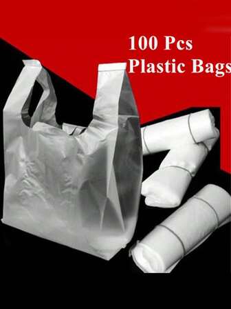 100pcs Disposable Transparent Plastic Bags, Grocery Bags, Retail ShoppingBags, Commodity Bags, Supermarket Restaurant Doggy Bags ,Disposable Garbage Bag, Plastic Bag Suitable For Office, Kitchen, Bedroom