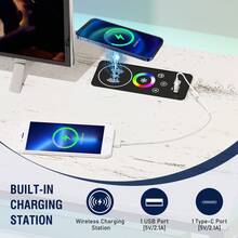 HNEBC TV Stand For Living Room,Universal TV Cabinet Stand For 55" TV,24 Dynamic RGB Modes,TV Console Table With USB/Wireless Charging Station, Open Storage Shelves,TV Console,Entertainment - trắng - Xem 4