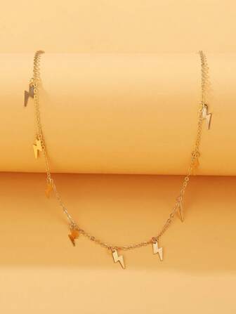 1 件闪电吊坠流苏金项链，复古金属颈链