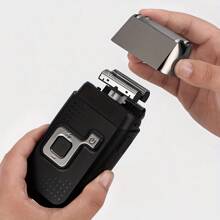 Rasoio elettrico ricaricabile senza fili da uomo, rifinitore per barba e basette di precisione, rasoio con doppia lama lavabile, carica USB, capacità batteria 1200mAh - nero - Visualizzare 3