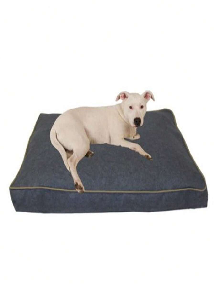 Solid Faux Gusset Jamison Pet Bed - Blue With Tan Cord, Medium - 彩色 - 查看 1
