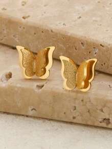 1Pair/2Pcs Original Design Butterfly Earrings Stainless Steel Chain Earring For Women Jewelry Gift Valentines,Mom,Mother,Mother's Day,Gift - Gold - View 3