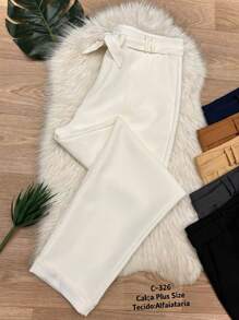 Plus Size Pants Tailoring Fabric Belt - trắng - Xem 3