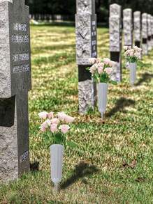 Plastic Grave Headstone Flower Vases, Headstone Flowerpots, Headstone Commemorative Jewelry Vases For Grave Decoration, Cemetery Garden Flower Arrangement - Light Grey - View 5