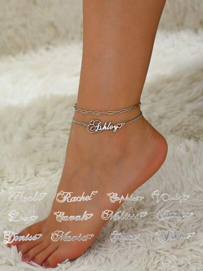 2 Pcs Personalized English Name Anklet Set For Women Layered Butterfly Name Anklet Adjustable Custom Anklet Summer Beach Jewelry Gift For Women Girls