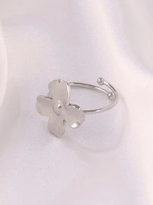1 pieza Anillo abierto de trébol de cuatro hojas de acero inoxidable para mujeres, joyería impermeable con baño de oro de 18K y flor ajustable