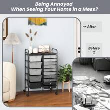 15 Drawers Rolling Storage Cart, Tools Scrapbook Paper Organizer, Multipurpose Lightweight Cart For School, Office, Home, Beauty Salon, Grey - Grey - View 6
