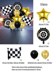 12pcs Racing Car Themed Balloon Set, Includes Racing Flags, Tire & Foil Balloon For Birthday Party Decor, - Multicolor - View 9