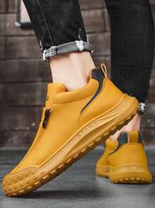 Men's Casual Sports Shoes, Outdoor Leather Shoes, Fashionable Versatile Zipper Low Top Ankle Boots