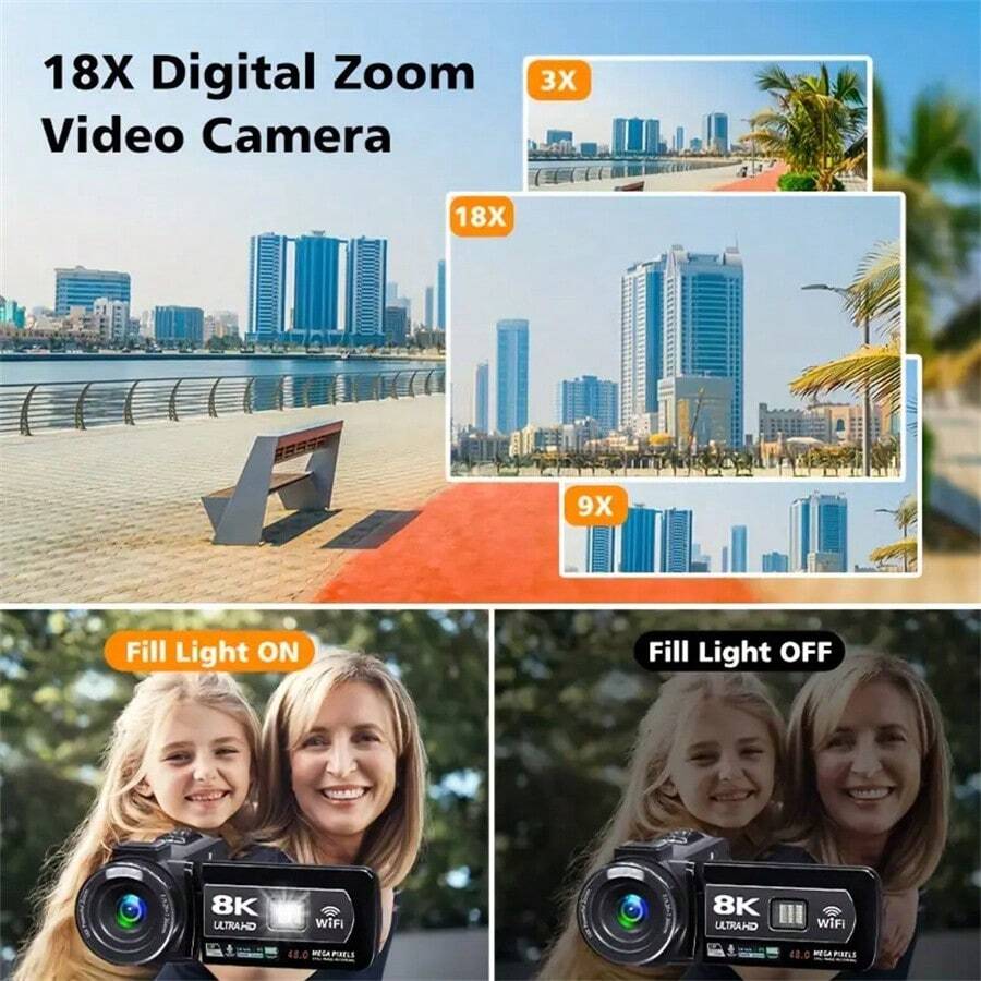 8K Camera, 64MP Ultra HD WiFi Infrared Night Vision Vlog Camera, 18X