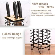 Knife Block Holder Universal Kitchen Knife Organizer Storage Stand 8 Slots Top Hollow Iron Wire Safe To Use Different Size Shape Knife Kitchen Countertop Organizer White