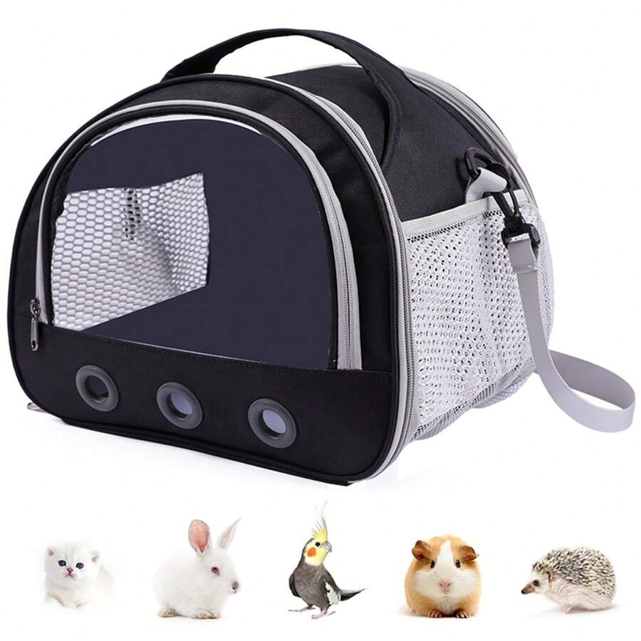 1pc Hamster Carrier Bag, Portable Pet Travel Bag - Black - View 1