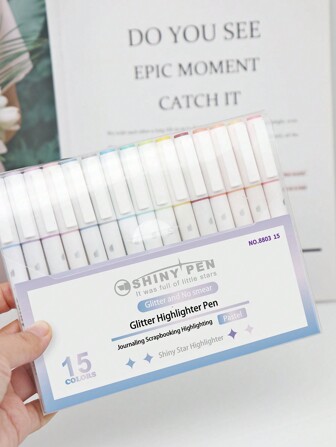 15pcs/Box Sparkle Glitter Highlighters Art Shimmer Marker Pens For Journaling, Painting, Scrapbooking & School Supplies Back To School