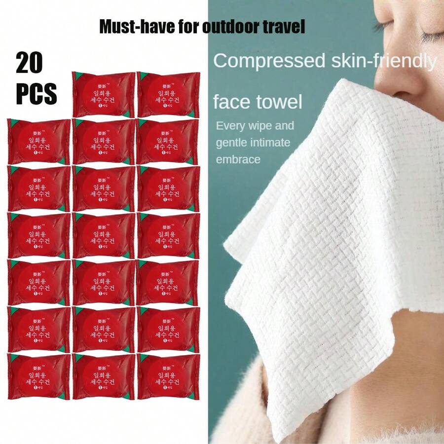 20 chiếc/gói khăn nén du lịch dùng một lần, khăn mặt cắm trại di động, khăn mặt nén thấm hút dày, vật dụng thiết yếu khi đi du lịch - Nhiều màu - Xem 1