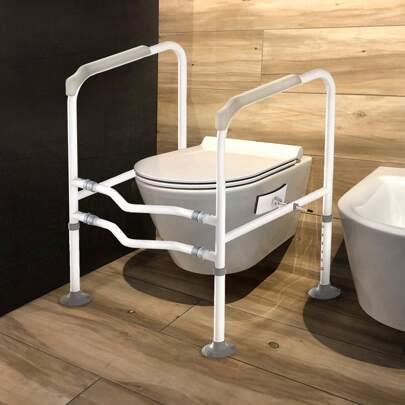 VA-Cerulean WC Stand-Up Aid, Stand-Up Aid Toilet For Seniors & Disabled People, Adjustable, No Drilling, Non-Slip, Toilet Grab Handle With Swiveling Retaining Clip, Load Capacity Up To 200 Kg, Toilet Grab Handles