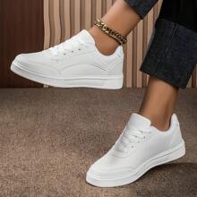 Women's Casual White Tennis Shoes Comfortable Light And Soft Force Shoes - Branco Inteiro - Xem 4