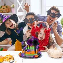 44 piezas Decoraciones de pastel de Halloween Adornos de pastel de muñeca de la miércoles Addams Globos mini rosas Flor fantasma Decoraciones de pastel gótico - 44 piezas - Ver 9