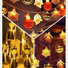 1 set Luces de cadena de Halloween, 10/20/40 LED Ojos de calavera, calabaza, fantasma, araña, decoración de Halloween interior y exterior, decoración navideña, luces de cadena de Halloween con destello de colores, decoración de fiesta, funciona con pilas (pilas no incluidas)