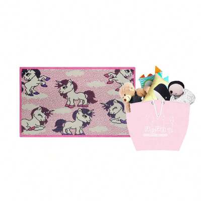 Tapete Infantil Rosa Unicornio Saco de Brinquedo Organizador