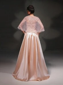 Nuevo chal de trabajo pesado, elegante y sofisticado vestido dorado de noche - Dorado - Ver 2