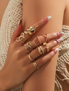 10 件/套 复古哥特几何指节戒指套装 适合女士日常佩戴 - 十件戒指套裝 - 查看 3