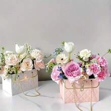 1 Stück schöne handtaschenförmige Rose Blumen Geschenkbox - perfekt für Hochzeiten, Valentinstag & Geburtstage! Großartig zum Verpacken von Muttertagsgeschenken - Geschenktasche - Übersicht 3