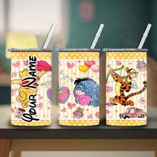 1 bình nước dễ thương 12oz in họa tiết gấu Pooh có nắp, ống hút, cốc thép không gỉ cách nhiệt hai lớp chống rò rỉ có thể tái sử dụng đựng sữa, cà phê, sinh tố, nước trái cây và đồ uống, thích hợp cho sinh nhật, giáng sinh, cắm trại và trở lại trường - Đầy màu sắc - Xem 3