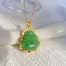 1pc Verdigris Jade Buddha Pendant Necklace, Premium Jewelry Gift For Girlfriend, Friends - Jade Buddha - View 2