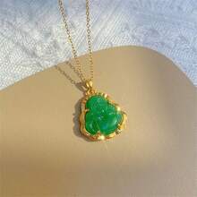 1pc Verdigris Jade Buddha Pendant Necklace, Premium Jewelry Gift For Girlfriend, Friends - Jade Buddha - View 3