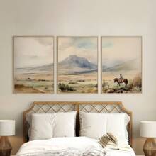 3 套西部牛仔壁画复古帆布印刷画乡村西南海报沙漠风景装饰卧室、客厅或办公室农舍无框 - 彩色 - 查看 1