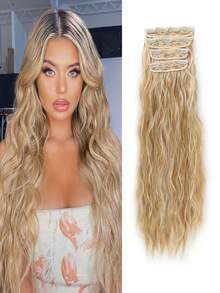 24 Inch 4 Packs Clip-In Hair Extensions Clip-In Water Wave Hair Extensions Thick Long Hair Pieces For Women Full Head - Piano Color - View 2