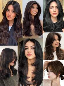 2 piezas de flecos sintéticos resistentes al calor, flecos laterales, flecos con clip, flecos ondulados con raya al medio, flecos naturales y sutiles, flecos invisibles y sin costuras, suaves flecos para mujeres - Negro - Ver 10