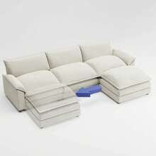 Sectional Sofa 3-Seat Movable Footrest Sofa L-Shaped Sofa With Reversible Toffee Chair - 白色 - 查看 5