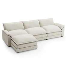 Sectional Sofa 3-Seat Movable Footrest Sofa L-Shaped Sofa With Reversible Toffee Chair - 白色 - 查看 7