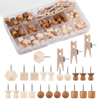 1 盒什锦木制图钉，包括方形钉、十字钉和圆柱钉，用于固定照片、明信片、返校、学校用品