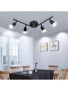 4 accesorios de iluminación de riel de luz, Kit de iluminación LED de techo negro con cabezales de pista flexibles giratorios, Iluminación de techo ajustable para cocina, Comedor(Bombilla no incluida) - Negro - Ver 6