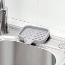 1Pc Silicone Sponge Holder, Sink Storage Box, Dishwashing Sponge Drain Tray, Soap Dispenser, Scrubber - Grey - View 10