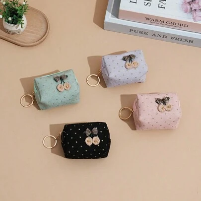 Corduroy Glitter Bow Coin Purse