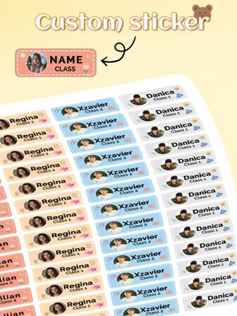 52pcs Customized Photo Class Name Stickers, Personalized Image Label Stickers, Custom Design Of Your Own Image Custom Name Stickers, Waterproof Custom Office Label Personalized Labels, School Stationery, Water Bottles, Lunch Boxes Stickers, Scrapbook Stickers, Suitable For Family, Friends, Student, Pets, Perfect Choice For Him Her, Family, Friends, Son, Daughter, School Students For Anniversaries, For Children's Day, For Birthdays School, Home,School Essentials,Multi-Functional, ,Ornamental,Reusable,Exquisite,Stylish,High-Quality,Colorful,Modern,Custom,Personalized,Unique,Ideal Gifts For Him,Ideal Gifts For Her,Boyfriend,Dad,Girlfriend,Mom,Family,Friends,Tea Room,Home,Garden,Office,For Anniversaries,For Valentine's Day,For Mother's Day,For Birthdays,For Father's Day,For Graduation,For Weddings,For Housewarming,Home & Living,Arts,Crafts & Sewing,Customized Stickers,Festive Calendar