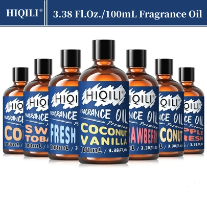  HIQILI 100毫升/3.38液盎司香氛精油，纯正未稀释，清新亚麻、椰子、樱花、酸奶、草莓、香蕉香型，适用于香薰机、加湿器、DIY香氛、空气清新剂、蜡烛、手工皂制作、空气净化器