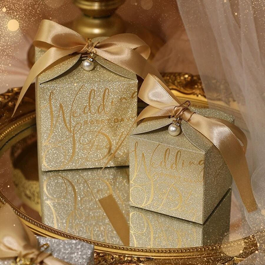 5pcs Frosted Glass Style Wedding Favor Boxes, Vintage European Design Candy Box, Multipurpose Gift Box For Weddings, Engagements - Multicolor - View 1