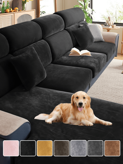 1pc Black Silver Fox Velvet Stretch Sofa Seat Cushion Cover, Classic Minimalist Solid Color Dust-Proof Decorative Protective Slipcover, Suitable For Hotel, Bedroom, Living Room, Camel, Light Gray, Dark Gray, Autumn Decor, Room Decor, Back To School, School Supplies