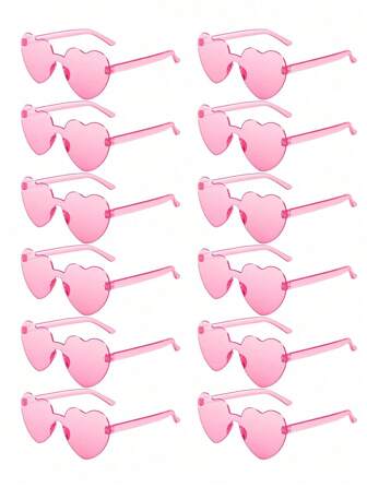 1/6/12/20 Pairs Heart Shaped Glasses Candy Color Rimless Fun Heart Glasses For Women Men Party Favors, Back To School Valentine Day