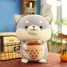 (1pc)Milk Tea Dog Plush Doll Family Toy Drinking Milk Tea Doll Can Be Used As A Home Decoration Can Also Be A Pillow On The Bed With Legs To Sleep Plush Dog