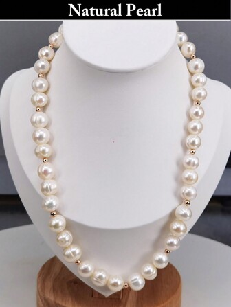 1 collar de hilo de 9-10mm perla de agua dulce blanca natural en forma de patata y bola de plata S925 y cierre de 40.5 cm de largo para novia, boda, cumpleaños, cita o vida diaria