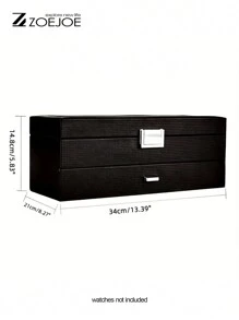 ZOEJOE 1pc 24-Slot Watch Box, Watch Storage Case With Glass Lid, 2 Layers, Large Watch Display Case, Black PU Leather, Black Lining - Black and Brown - View 4